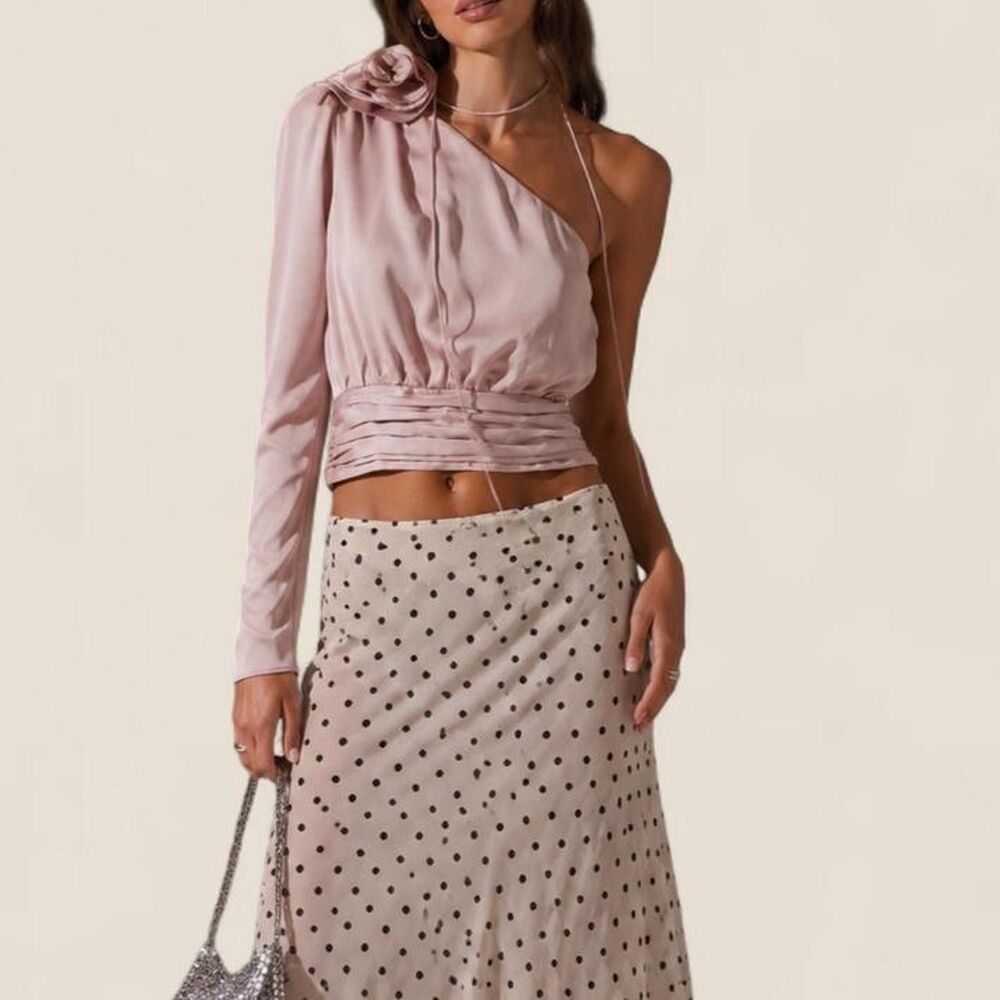 ASTR Carmelita dusty rose satin one shoulder draped blouse top size XS